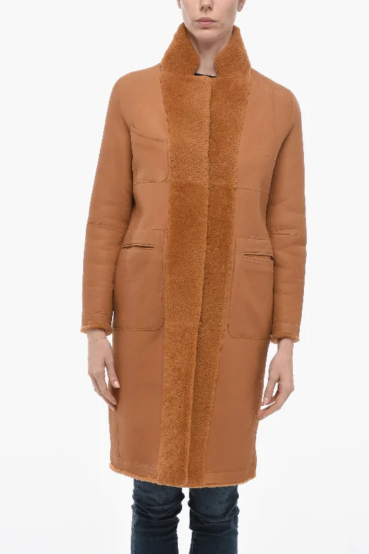 fashionable belted wool coat for women -Woolrich Reversible TULSA Shearling Coat