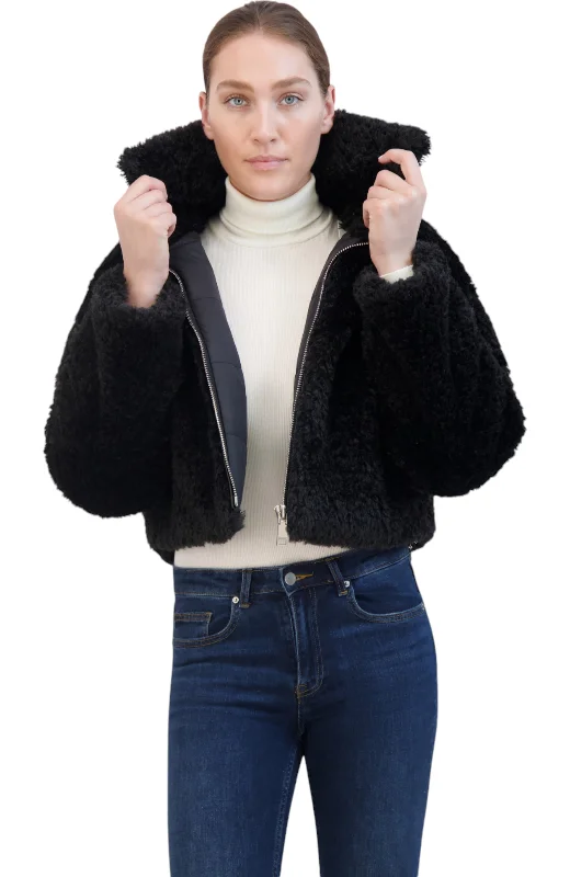 sleek satin bomber jacket for women -Rebecca Minkkoff Women's Cropped Faux Fur