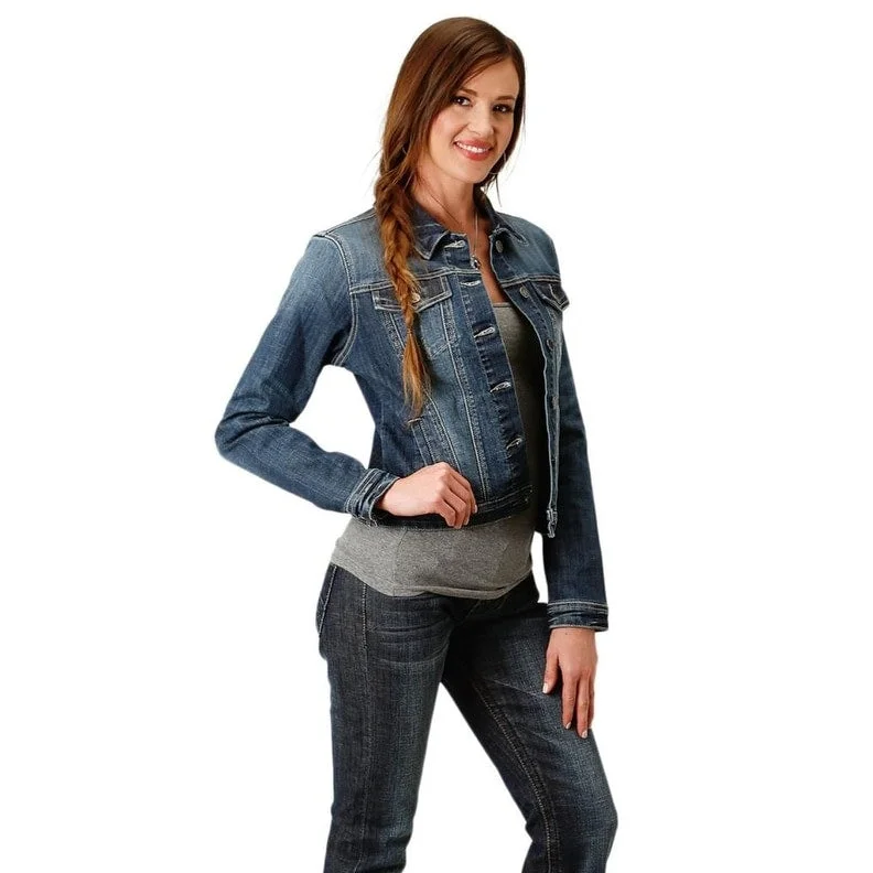 ladies' waterfall drape coat -Roper Western Jacket Womens Denim Dark Wash Blue 03-098-0202-1500 BU