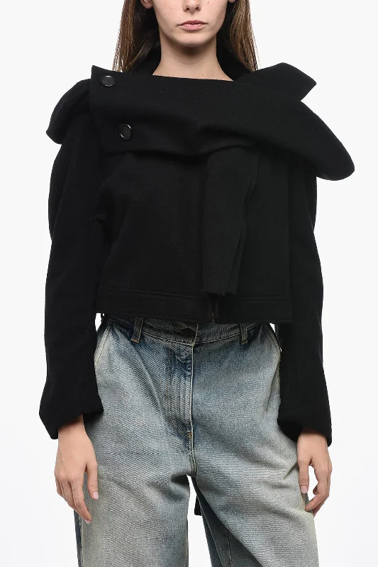 sophisticated evening coat for women -Yohji Yamamoto Wool Cropped Coat with Shawl Neckline