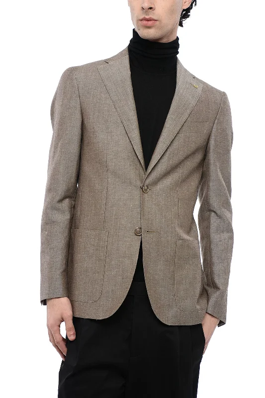 sleek satin bomber jacket for women -Corneliani Cc Collection Flax Blend Half-Lined Blazer