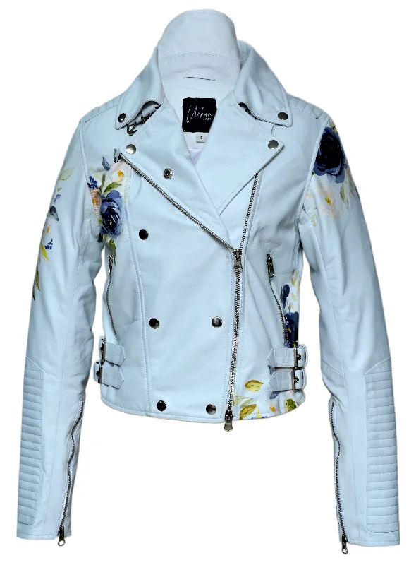 women's outdoor fleece jacket -VIVIAN FLORAL PRINT WOMEN LEATHER JACKET