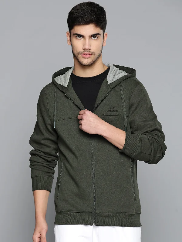 versatile trench coat for ladies -Alcis Men Olive Green Running Sporty Jacket