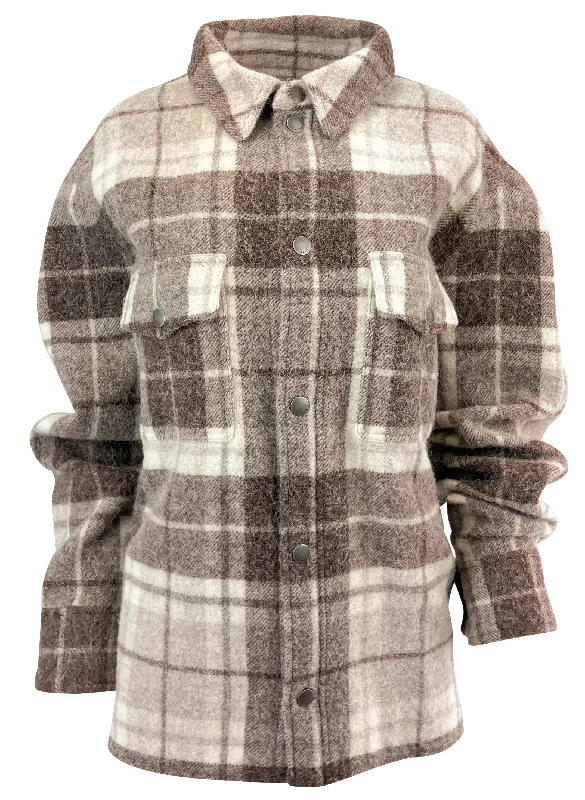 women's faux fur-lined parka -Alanui Shirt Jacket in Brown & Cream Plaid