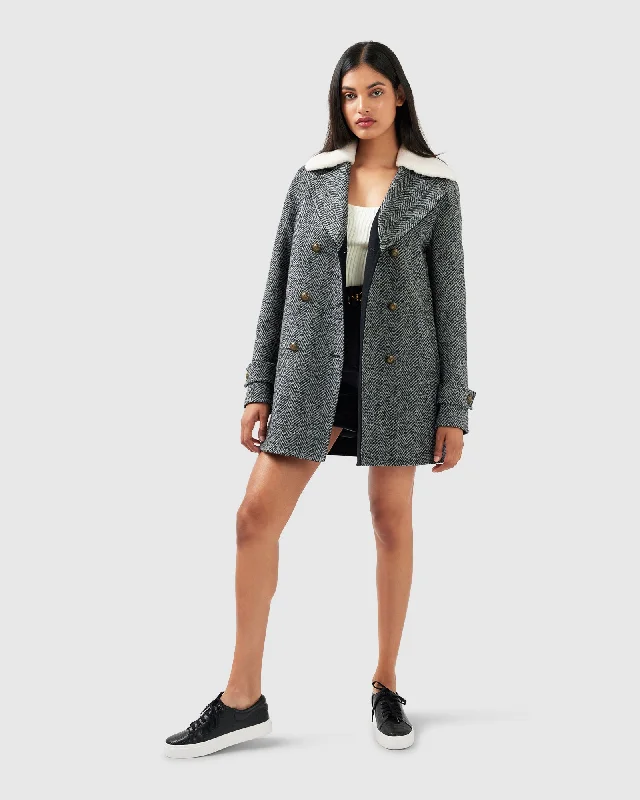 women's faux fur coat -Liberty Sherpa Collar Wool Blend Coat