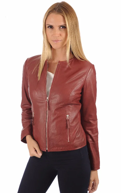 fitted wool blend coat for women -Mia Women's Jacket Real Leather #1006