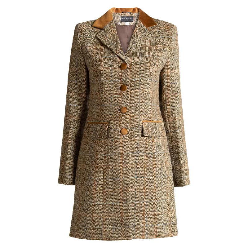 cozy teddy coat for ladies -Harris Tweed Women's Coat - Sophie - Light Brown Herringbone - CLEARANCE