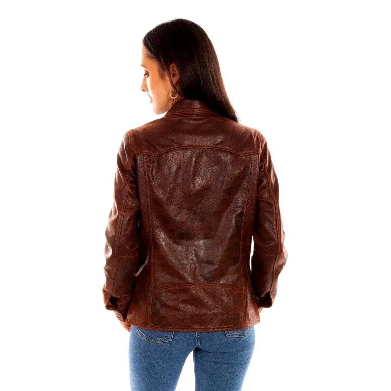 cozy teddy coat for ladies -Scully Western Jacket Womens Leather Snap Point Collar Brown F0_L1104