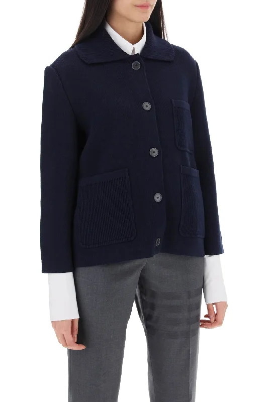 ladies' soft knit cardigan coat -Thom Browne Cotton-Cashmere Knit Jacket