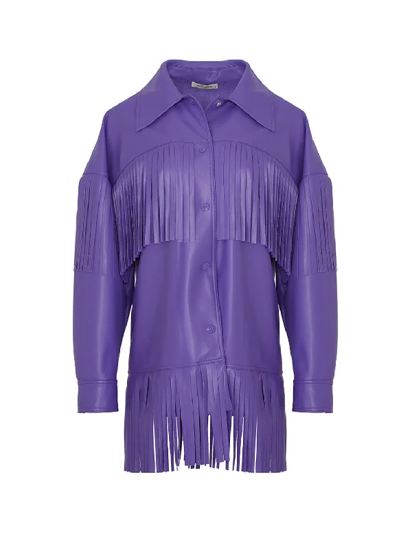 ladies' insulated ski jacket -Fringe Faux Suede Jacket