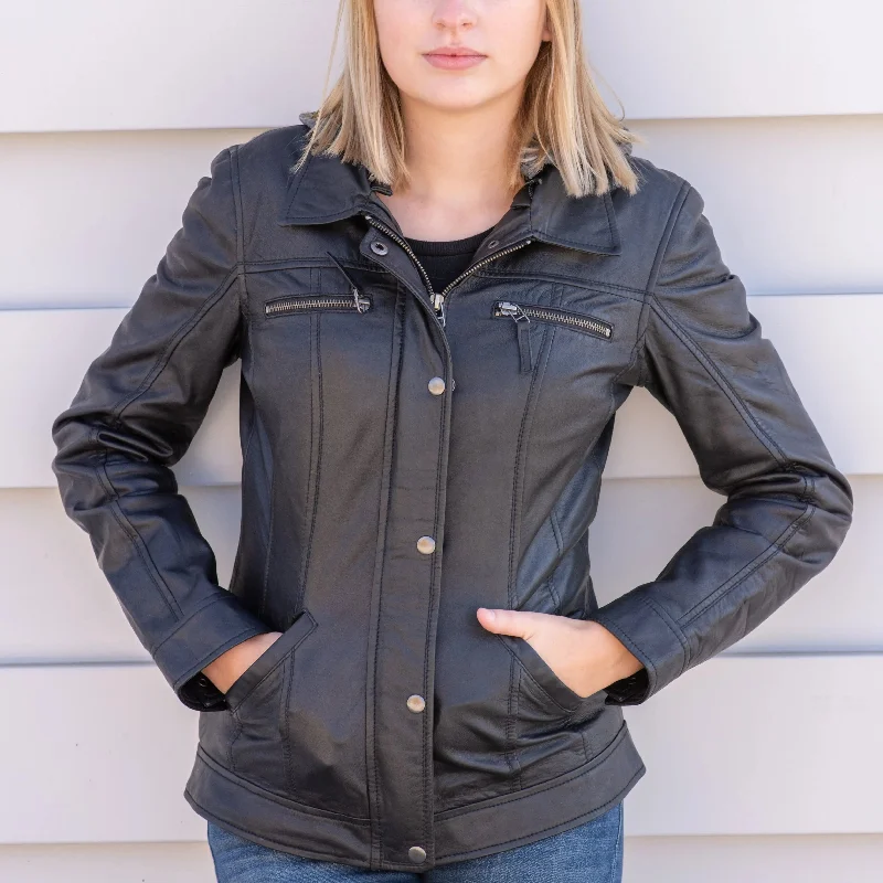 classic camel coat for ladies -BOL Women's Removable Hood Leather Jacket