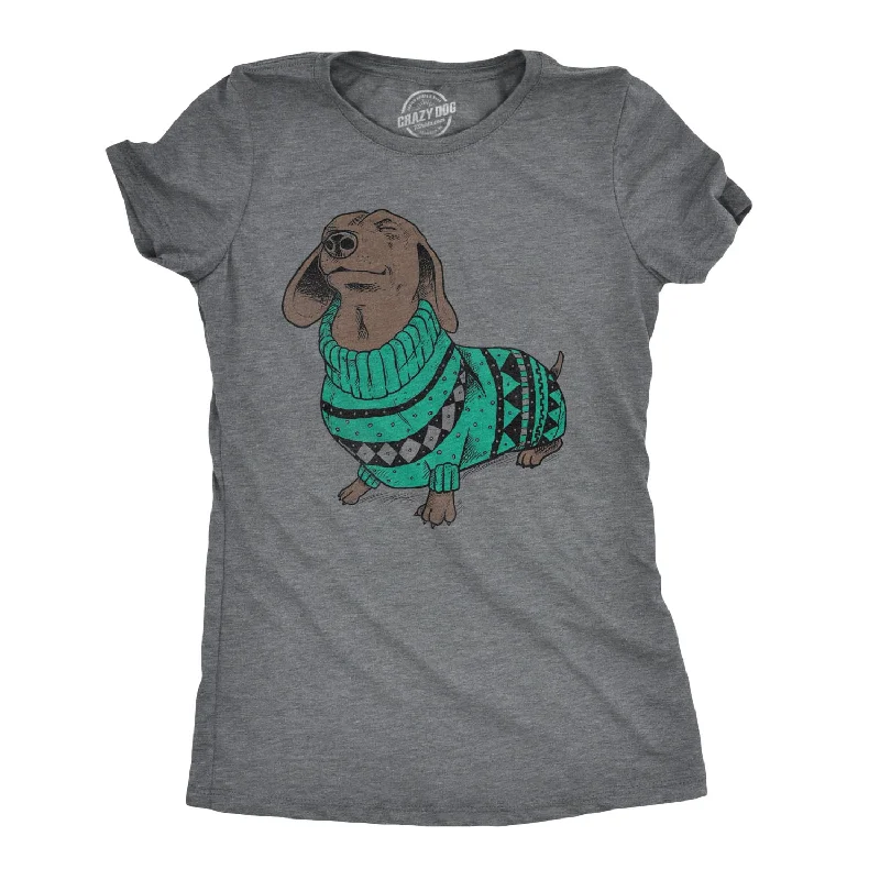 breathable workout top for women -Dachshund In Christmas Sweater Women's T Shirt