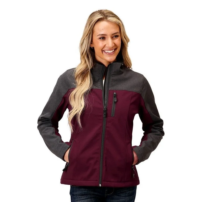 structured blazer jacket for women -Roper Western Jacket Womens Softshell Zip Wine 03-098-0780-6149 WI