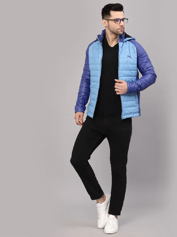 women's relaxed boyfriend blazer -JUMP USA Men Sky Blue Rapid-Dry Solid Sporty Jackets With Hood