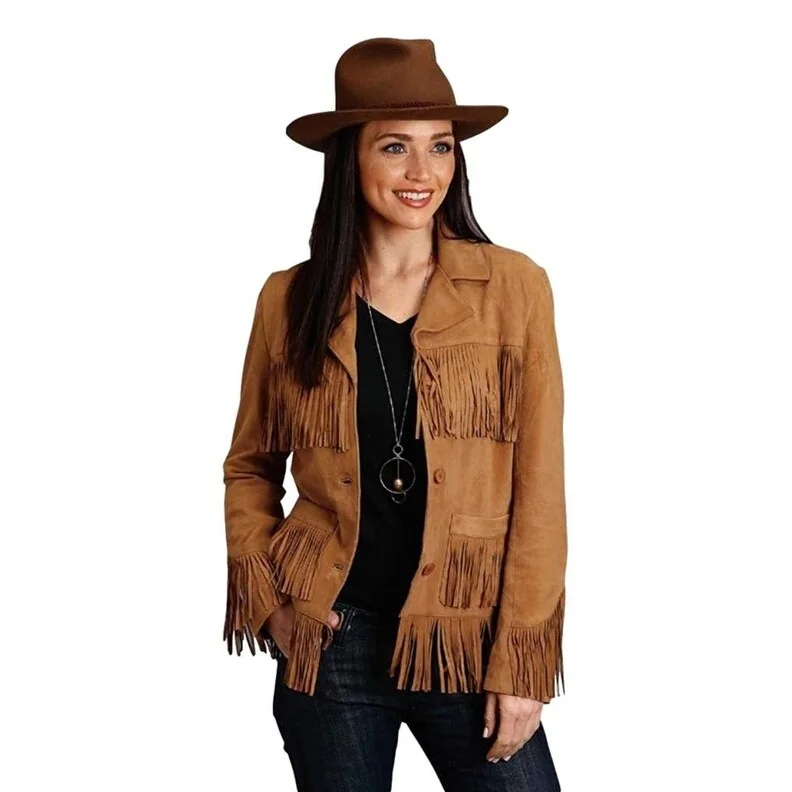 casual oversized shacket for women -Stetson Western Jacket Womens Suede Fringe Tan 11-098-0539-0071 TA