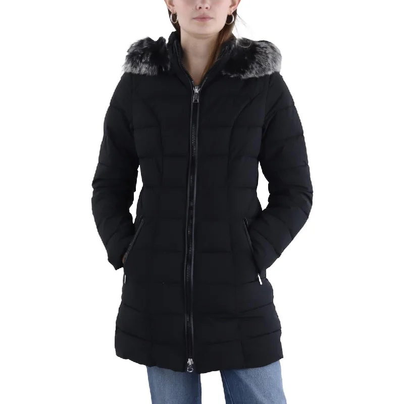 soft touch sherpa coat for women -Womens Quilted Hooded Puffer Jacket