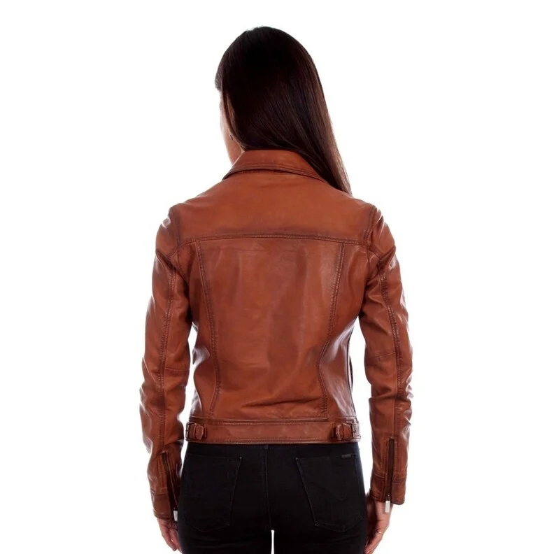 warm down coat for women -Scully Western Jacket Womens Leather Cognac Soft Lamb F0_L1093