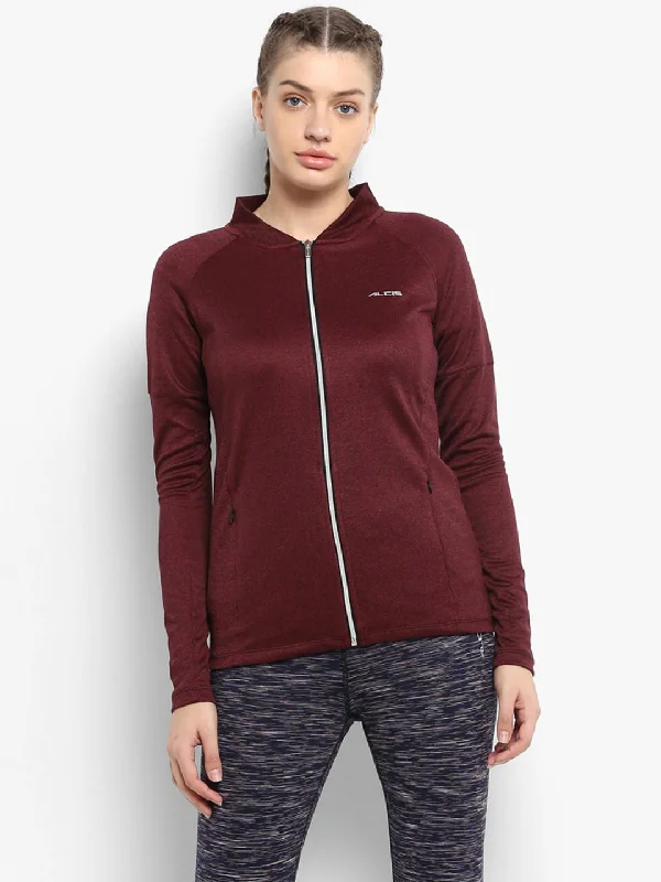 urban streetwear jacket for women -Alcis Women Maroon Solid Jackets