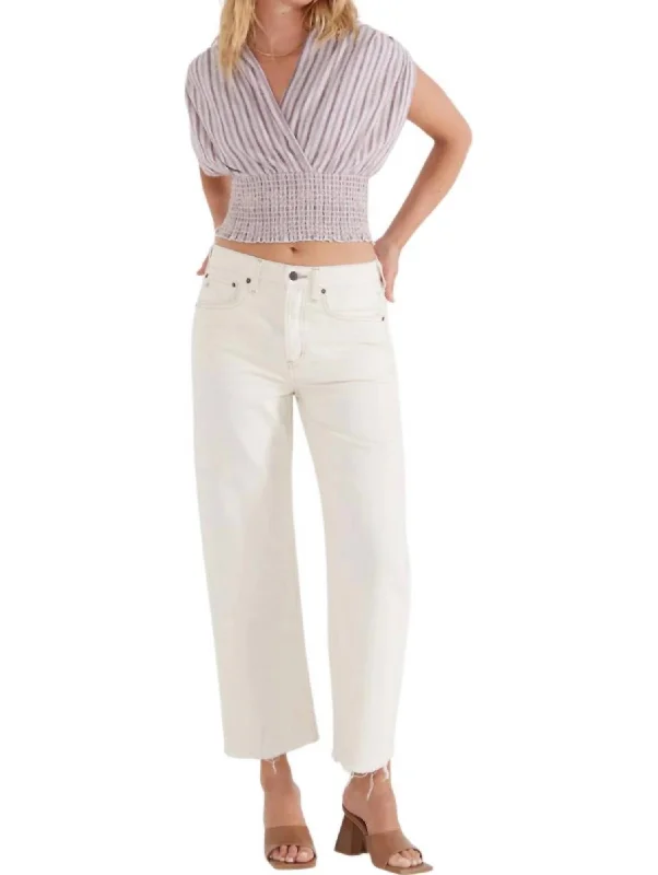 ladies' stretchy denim pants -Altin Loose Crop Jeans In Natural