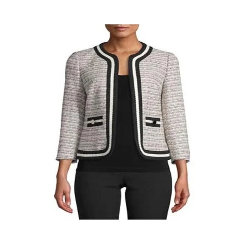 women's cropped bomber jacket -Anne Klein Women's Embellished Blazer Jacket Gray