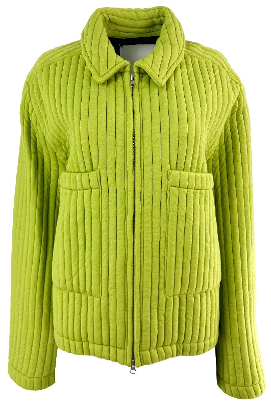 ladies' fleece zip-up jacket -Song For The Mute Quilted Knit Jacket in Chartreuse