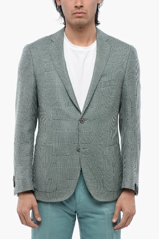 oversized women's coat -Corneliani Jacquard Wool Blend Cerim Academy Unlined Blazer