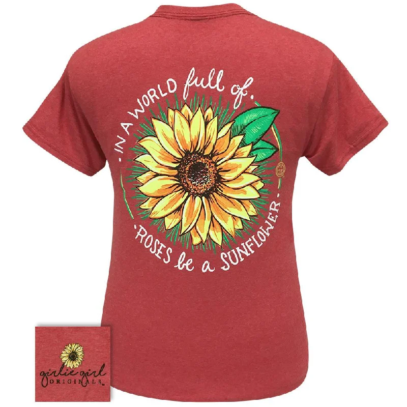 women's embroidered boho blouse -World Sunflower-Heather Red SS-2271