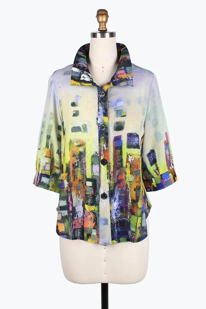 soft touch sherpa coat for women -Damee Square painting short shirt 7092-Prp