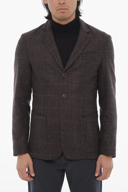 long elegant trench coat for women -Corneliani Cc Collection District Check Wool Blend Blazer