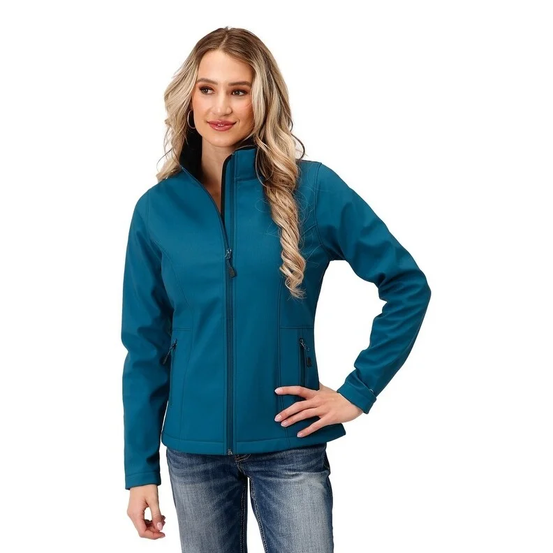 ladies' designer overcoat -Roper Western Jacket Womens Screen Printed Teal 03-098-0780-0618 GR