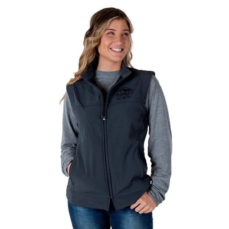 women's varsity bomber jacket -Cowgirl Tuff Western Vest Womens Stretch Zip Logo Charcoal H00733