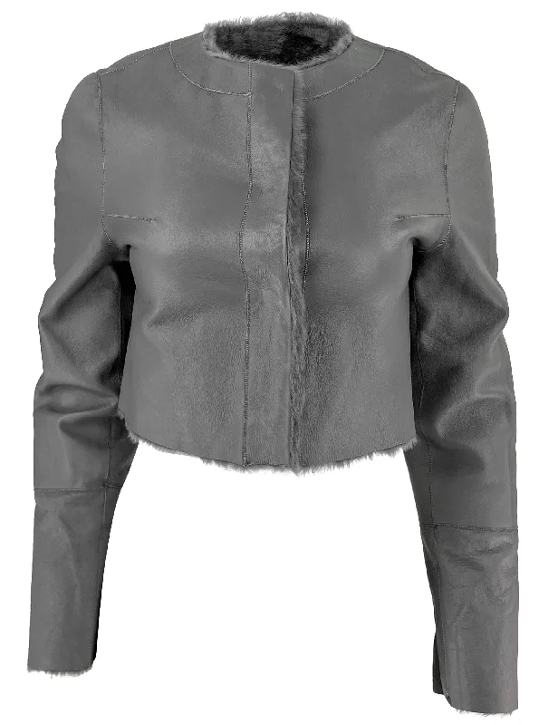 women's thermal long coat -Grenn Pilot Lea Lambskin Jacket in Stone