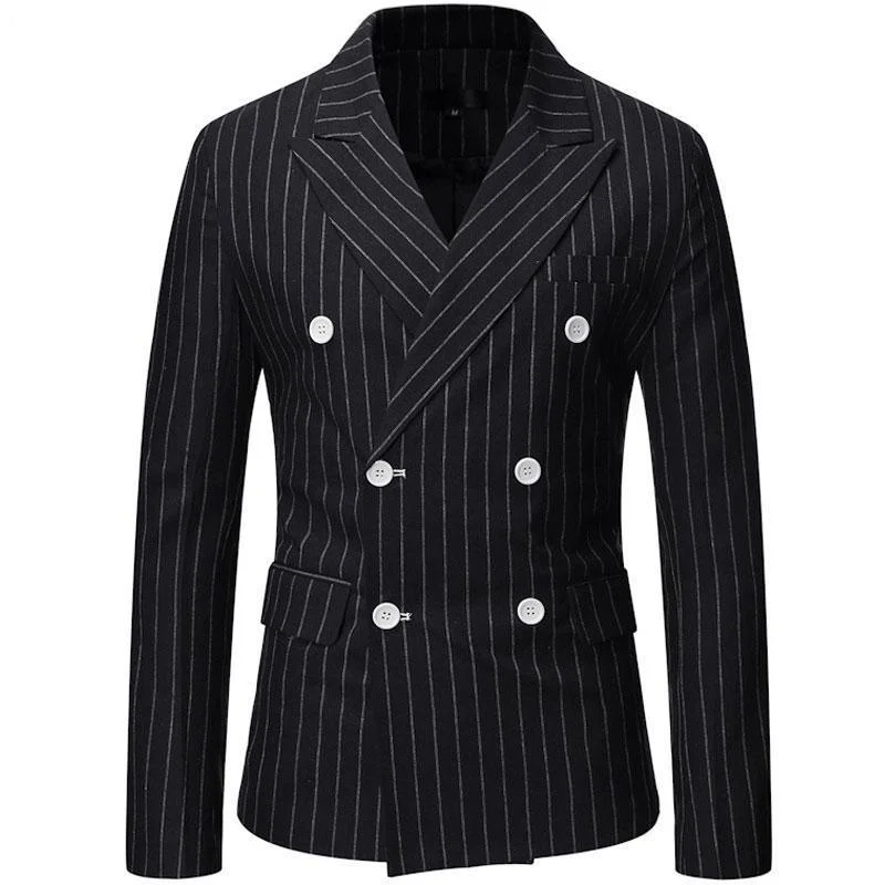 zip-up casual anorak jacket for women -Pinstriped Double-Breasted Blazer