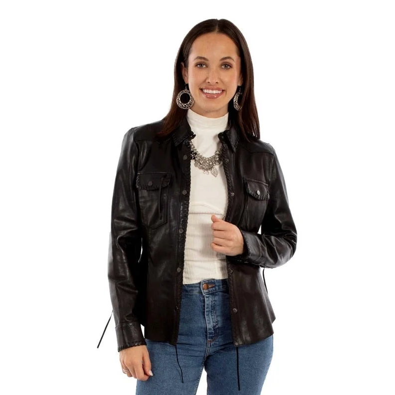 sporty track jacket for women -Scully Western Jacket Womens Leather Laced Edge Black Lamb F0_L1134