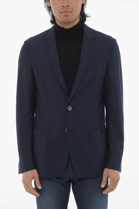 casual coats for women -Corneliani Id Virgin Wool 2-Button Blazer With Patch Pockets