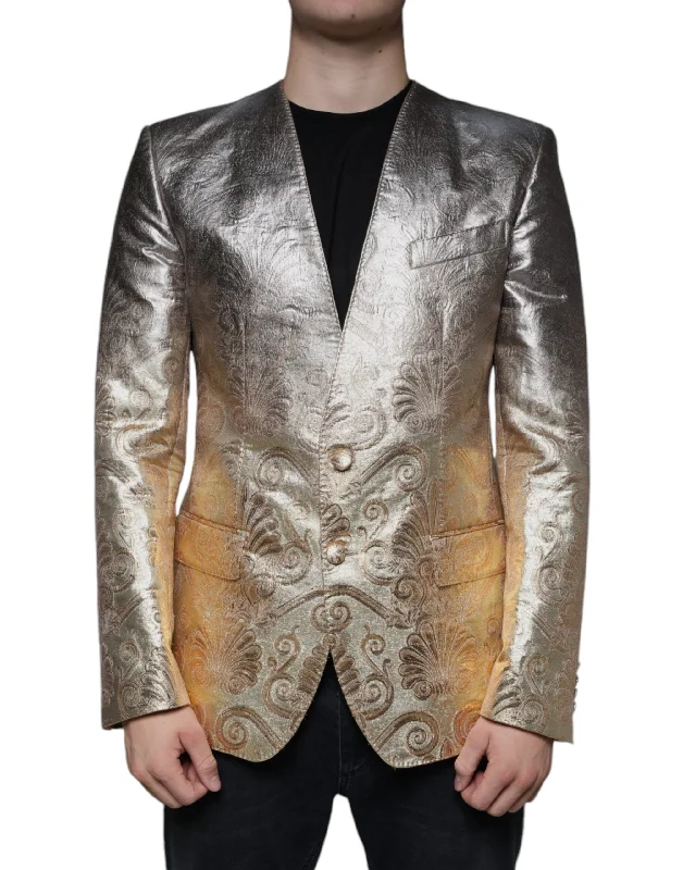 ladies' faux suede jacket -Dolce & Gabbana  Jacquard Single Breasted Dress Men's Blazer