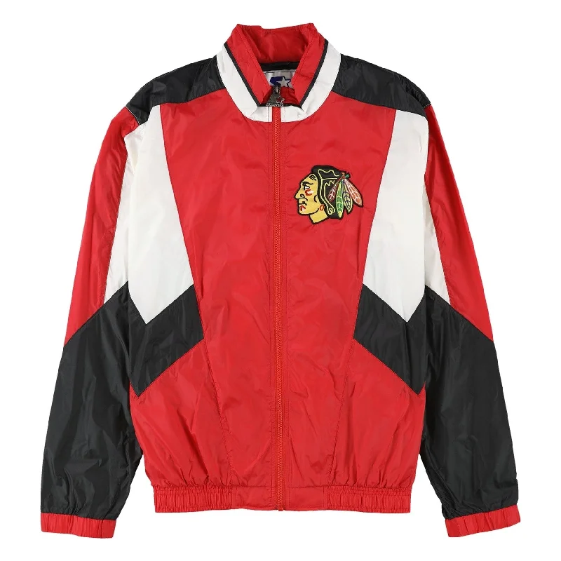 zip-up casual anorak jacket for women -STARTER Womens Chicago Blackhawks Windbreaker Jacket, Red, Large