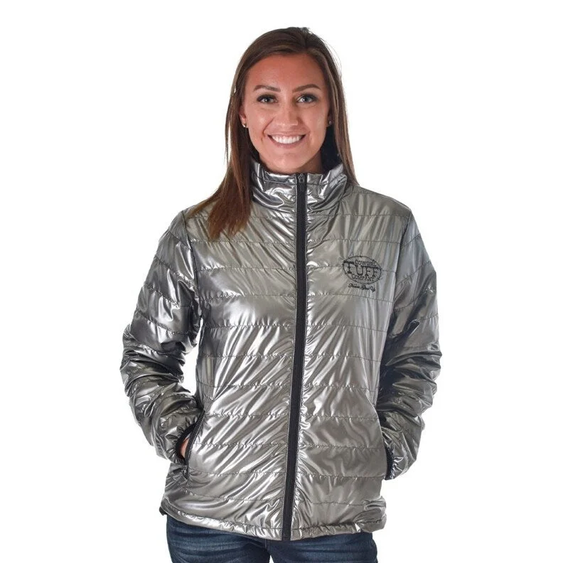 women's faux fur-lined parka -Cowgirl Tuff Western Jacket Womens Mid Weight Logo Silver 100731