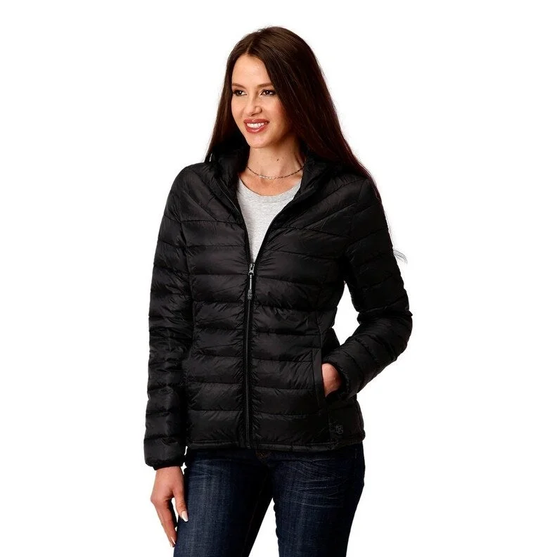 cozy oversized wrap coat for women -Roper Western Jacket Womens Quilted Logo Black 03-098-0693-6186 BL