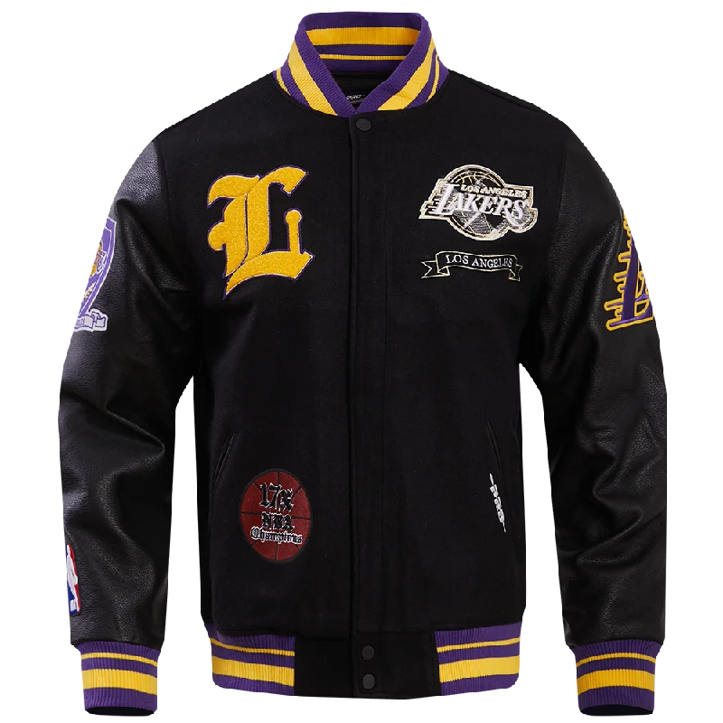 casual zip-up hoodie jacket for women -NBA LOS ANGELES LAKERS PRO PREP WOOL VARSITY JACKET (BLACK/PURPLE)