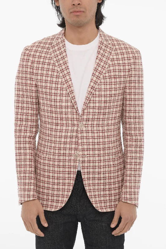 women's stylish blazer -Corneliani Checked Linen Blend Light 2-Button Blazer