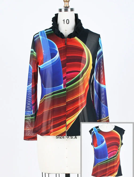 women's reversible coat -DAMEE NYC MULTI COLOR ABSTRACT HOLOGRAPHIC MESH TWIN SET 31371