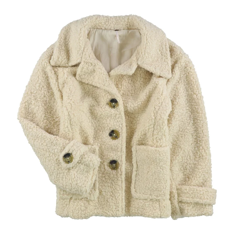 ladies' quilted coat -Free People Womens So Soft Pea Coat, Beige, X-Small