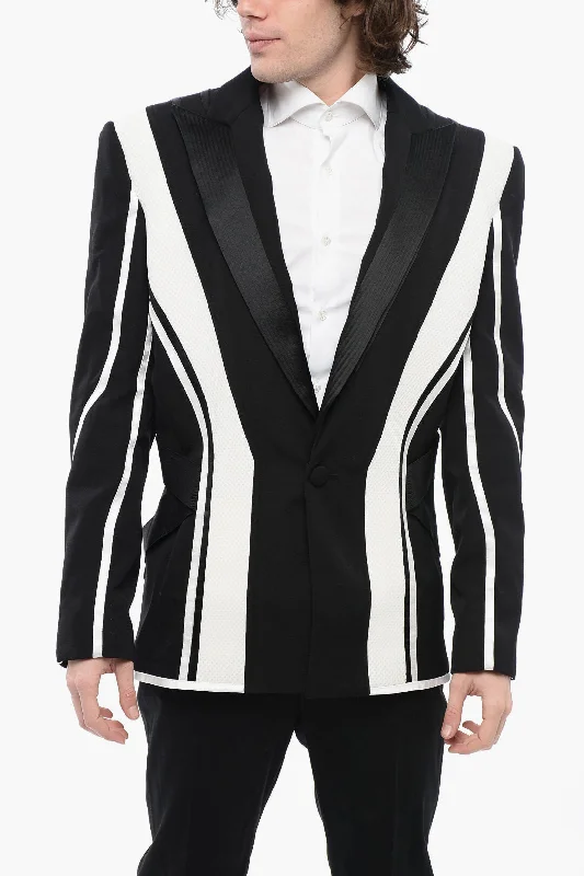 fitted wool blend coat for women -Balmain Multifabric Blazer With Tape Detail