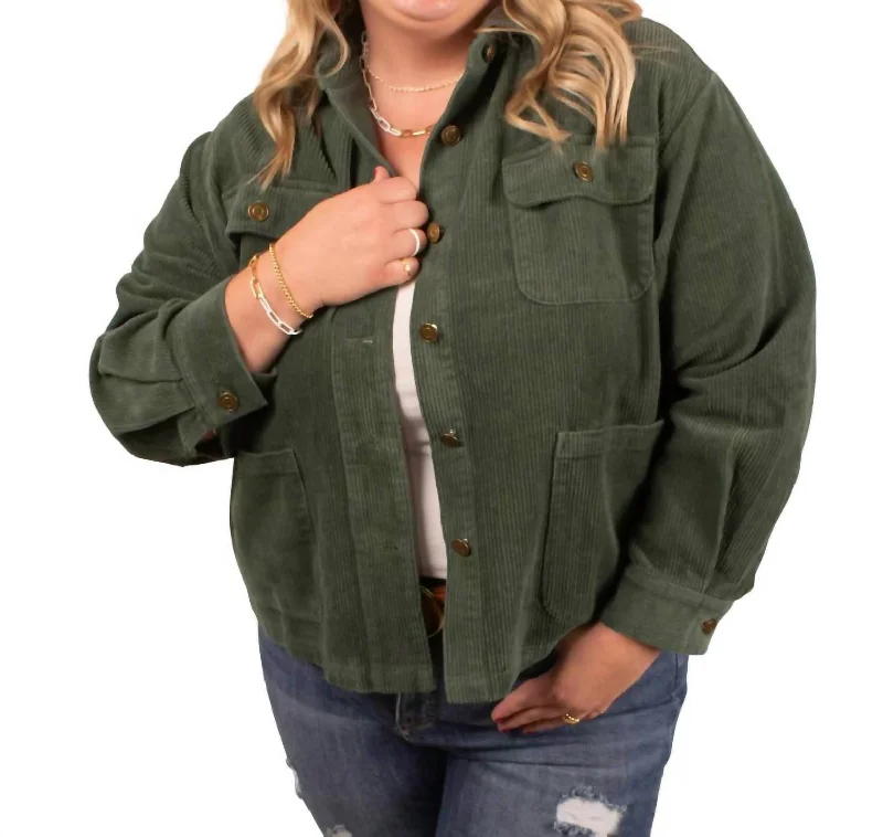 urban style cropped puffer jacket -Della Double Pocket Jacket In Green