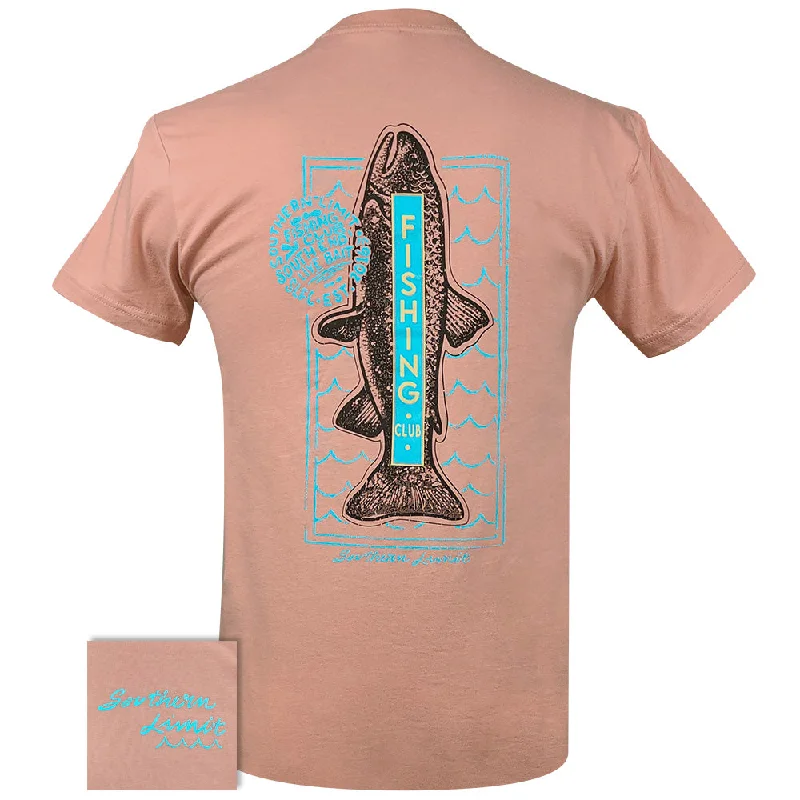 cute button-front blouse for women -Southern Limit 107 Fishing Club Trout SS-Desert Pink