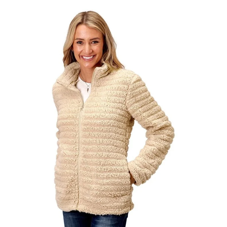 ladies' waterfall drape coat -Roper Western Jacket Womens Faux Mink Zip Cream 03-098-0250-6179 WH