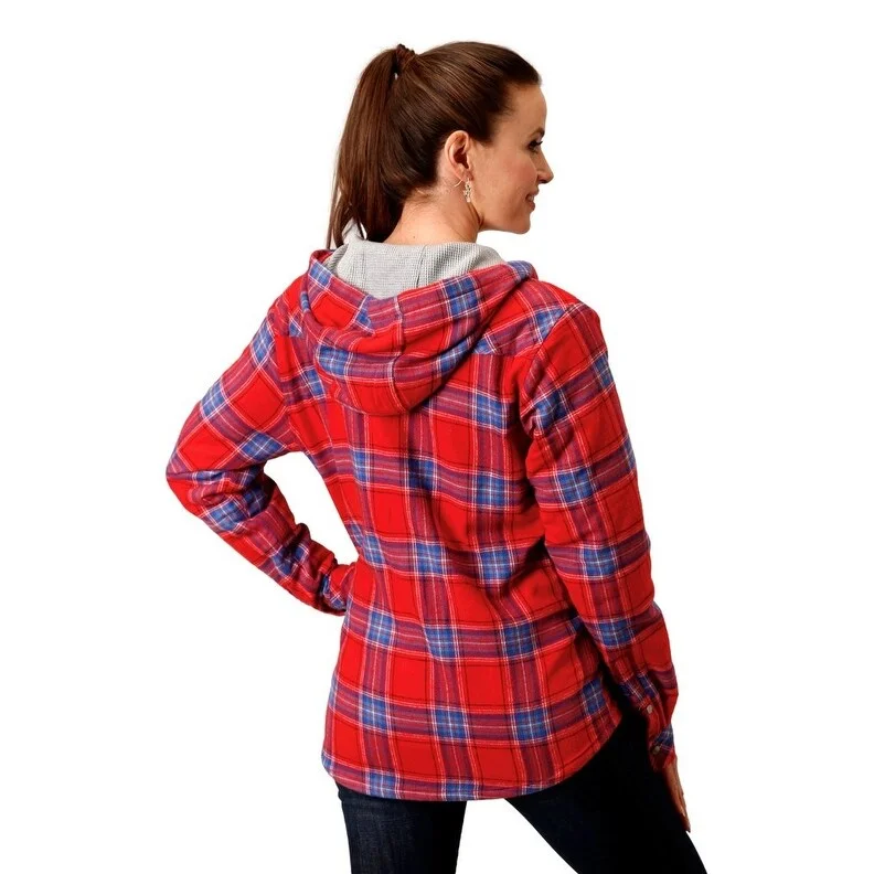 cozy teddy coat for ladies -Roper Western Jacket Womens Flannel Snap Red 03-098-0119-2697 RE