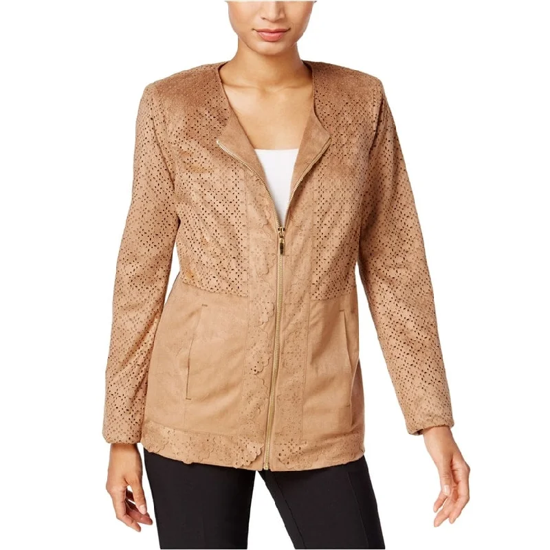 versatile casual coat for women -Jm Collection Womens Laser Cut-Out Blazer Jacket