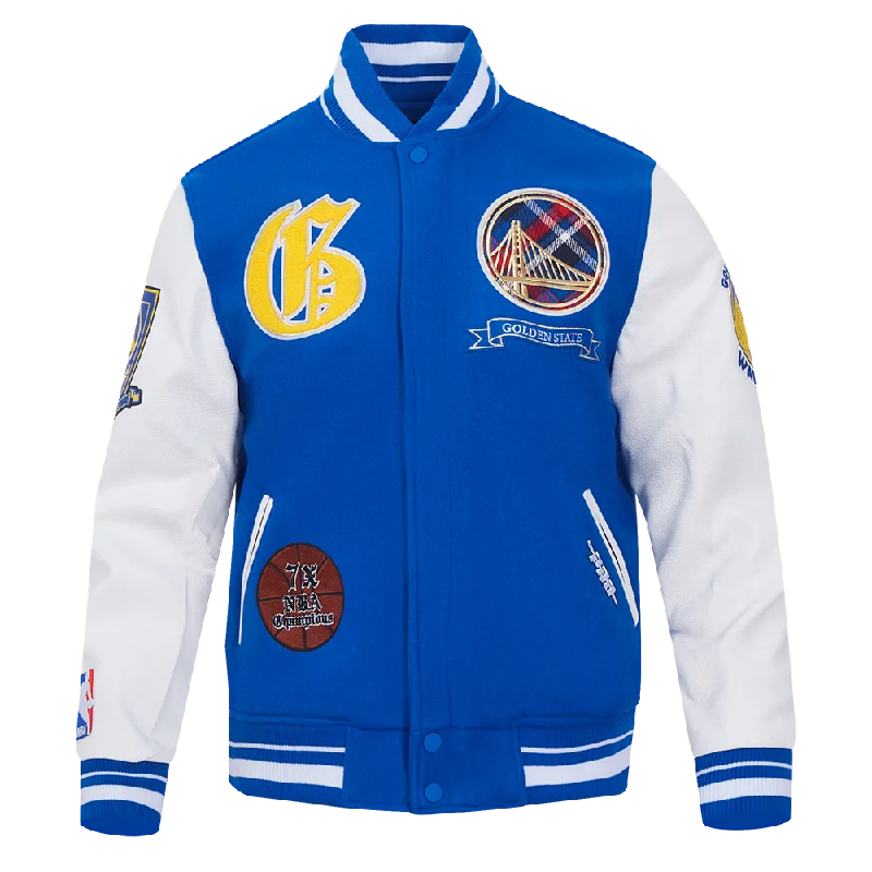 ladies' sporty windbreaker -NBA GOLDEN STATE WARRIORS PRO PREP WOOL VARSITY JACKET (ROYAL BLUE/WHITE)